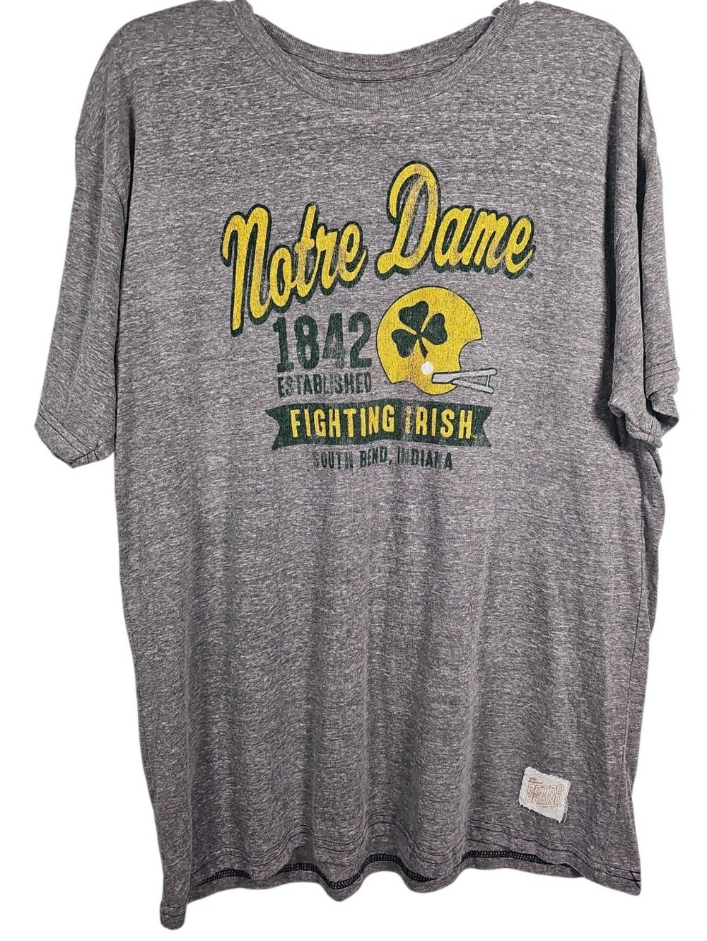 Notre Dame Fighting Irish Gray Yellow The Original Retro Brand Men's Tee Size XL